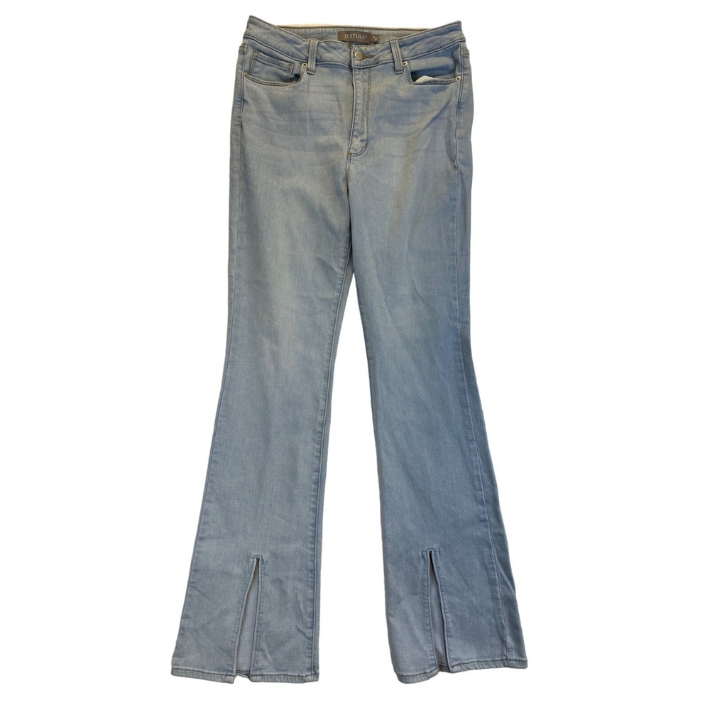 Justusa Jeans Womens 12 Blue Denim Flare Front Leg Slit